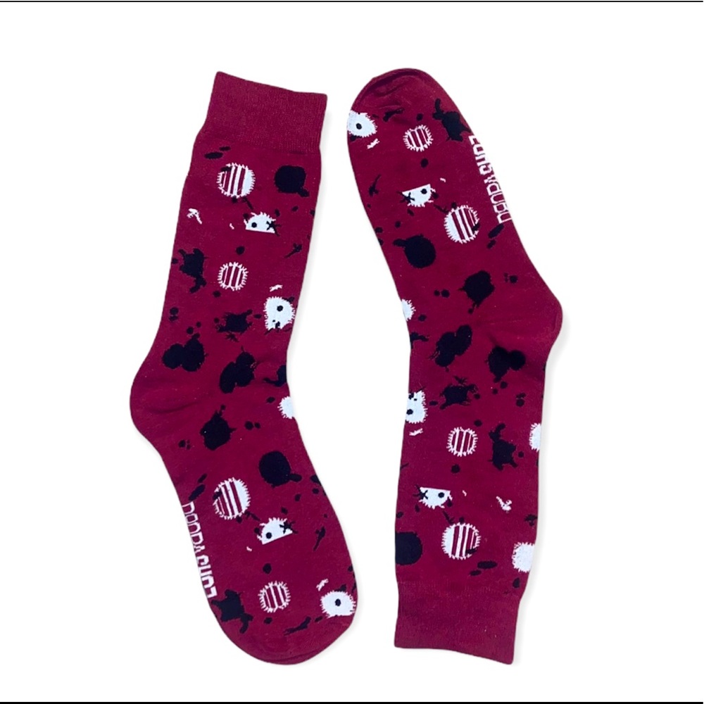 UNISEX BURGUNDY DRESS SOCKS WITH ART PRINT SIZE 7-12